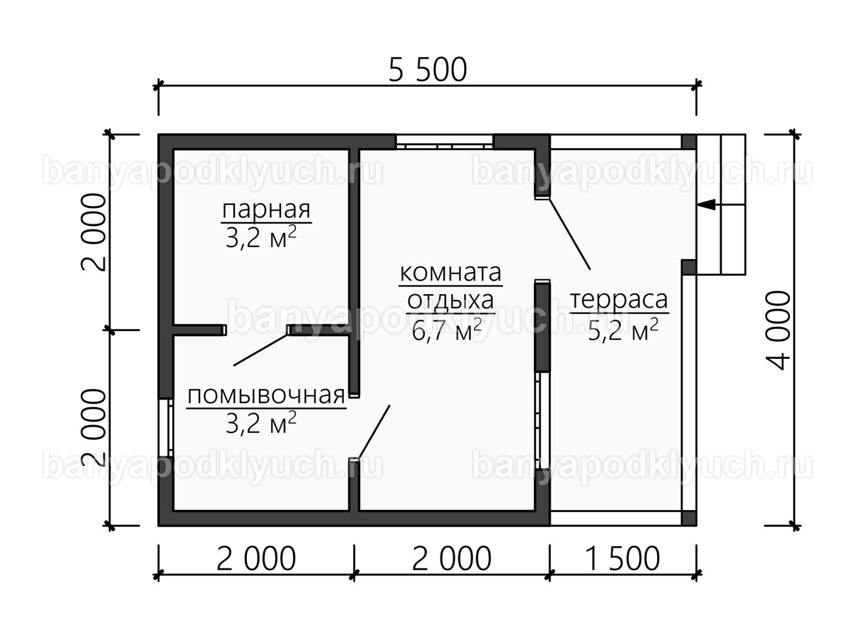 Баня из бруса 5.5x4 м Баня из бруса 5.5x4 м