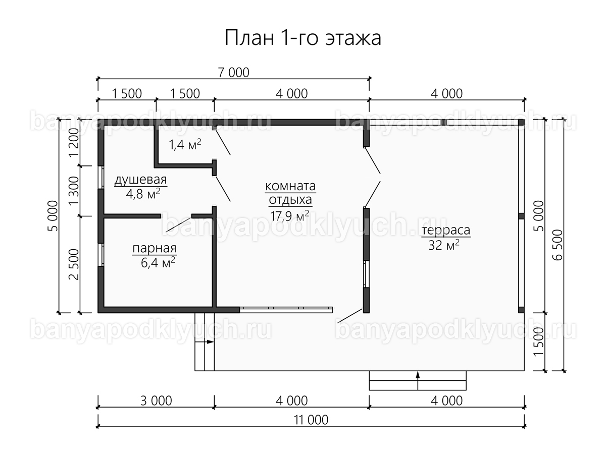 Баня из бруса 11x6.5 м Баня из бруса 11x6.5 м